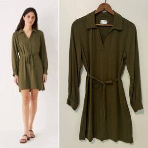 Frank and Oak Long Sleeve Tie Waist Dress Olive Green Small